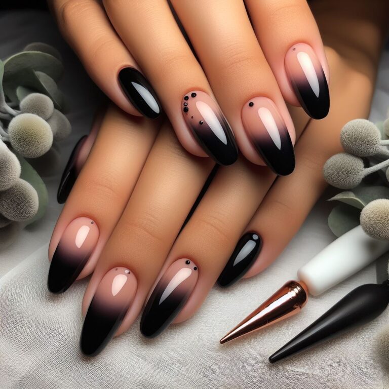 Midnight Noir Elegance: Chic Nail Design with Black Ombre