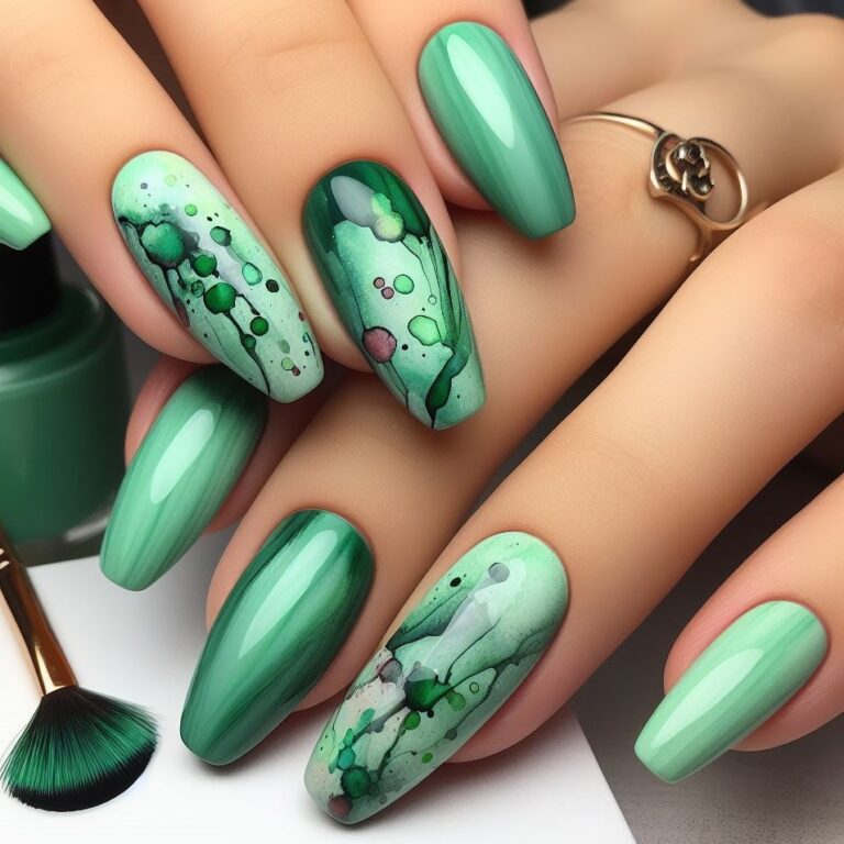 Nature’s Palette: Green Nail Art Inspired by Ethereal Watercolor Techniques