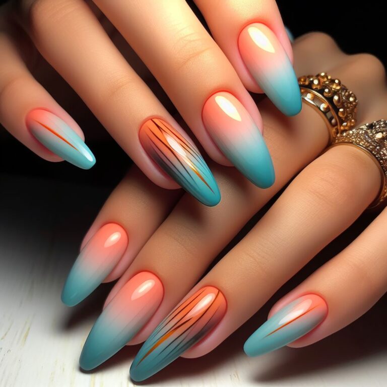 Sunset Seas Ombré: Nail Gradient from Orange to Turquoise