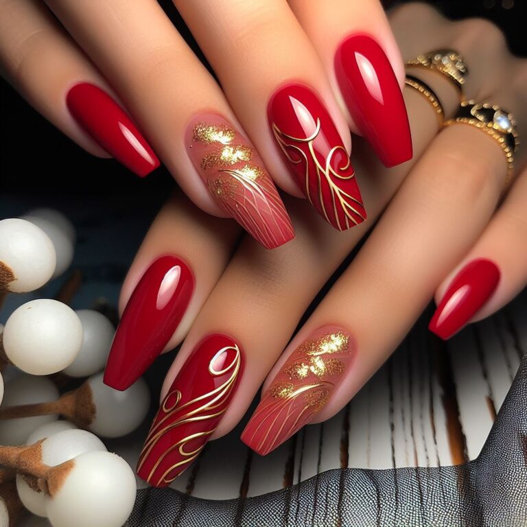 Red Hot Glamour with Golden Flourishes: Nail Art Trends