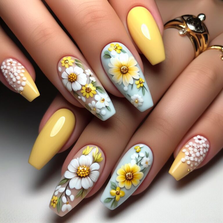 Daisy Dreams: White and Yellow Nail Design Inspired by Fresh Blooms