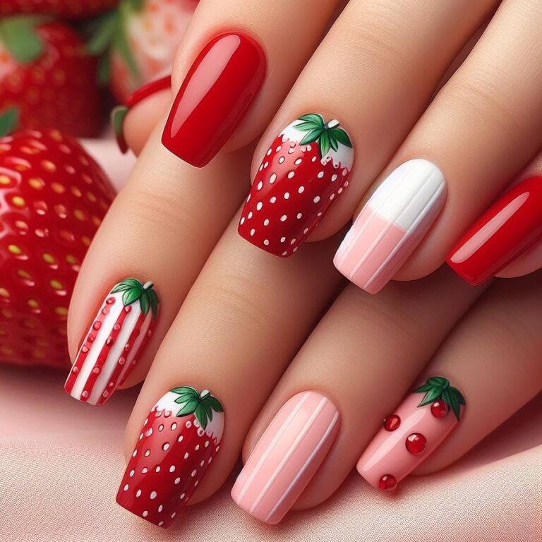 Strawberry Dream: Red and Pink Nail Art Inspired by Strawberries