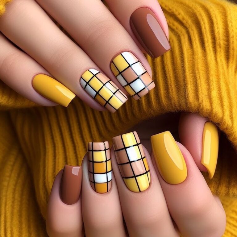 Cozy Checks: Brown and Yellow Nail Pattern