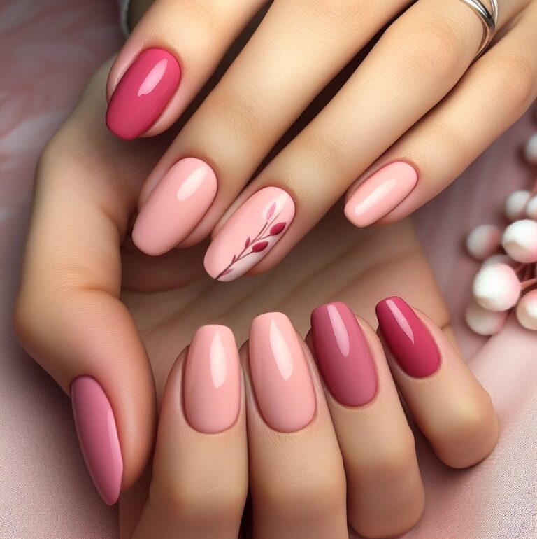 Pink Petal Whispers: Nail Art Featuring Delicate Branch Motifs