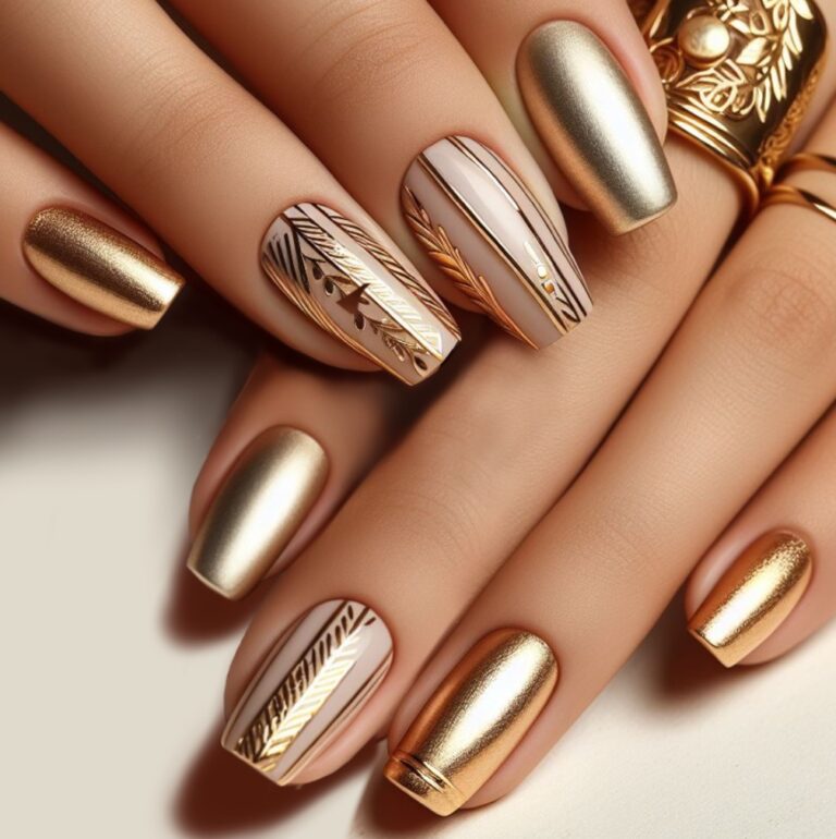 Gleaming Harvest Gold: Nail Design Featuring Golden Spikes