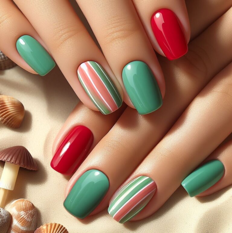 Green and Red Striped Nails: The Perfect Pop of Color for Any Look