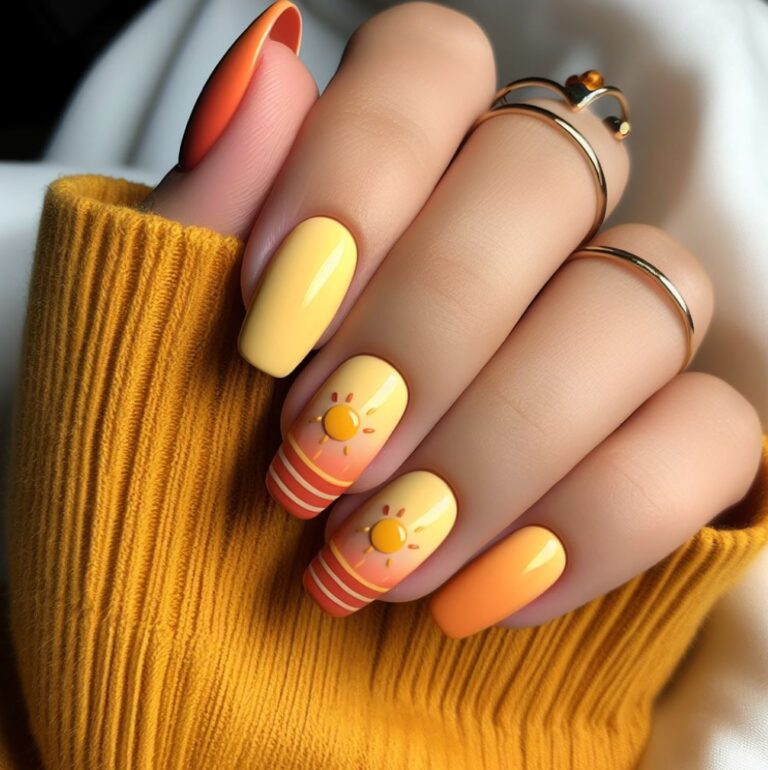 Sunny Days Manicure: Orange and Yellow Nail Art for Summer Vibes