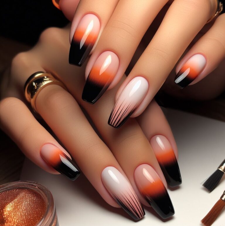 Sunset Silhouette: Sublime Orange and Black Ombre Nails