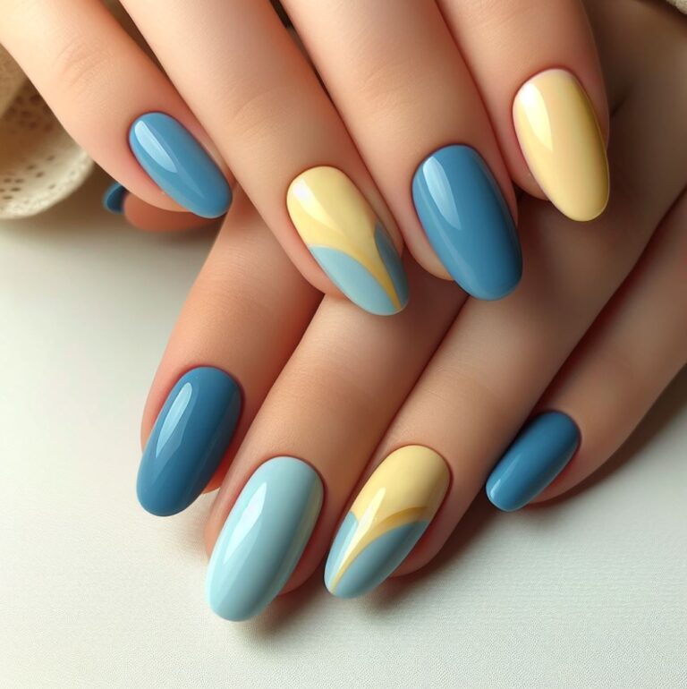 Minimalist Chic: Contemporary Blue and Yellow Nail Art