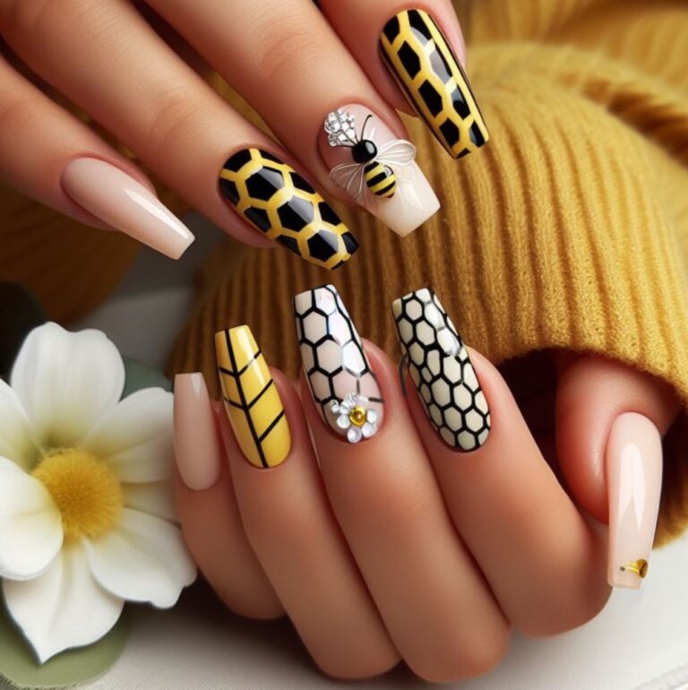 Bee Chic: Stylish Nail Patterns in Yellow and Black