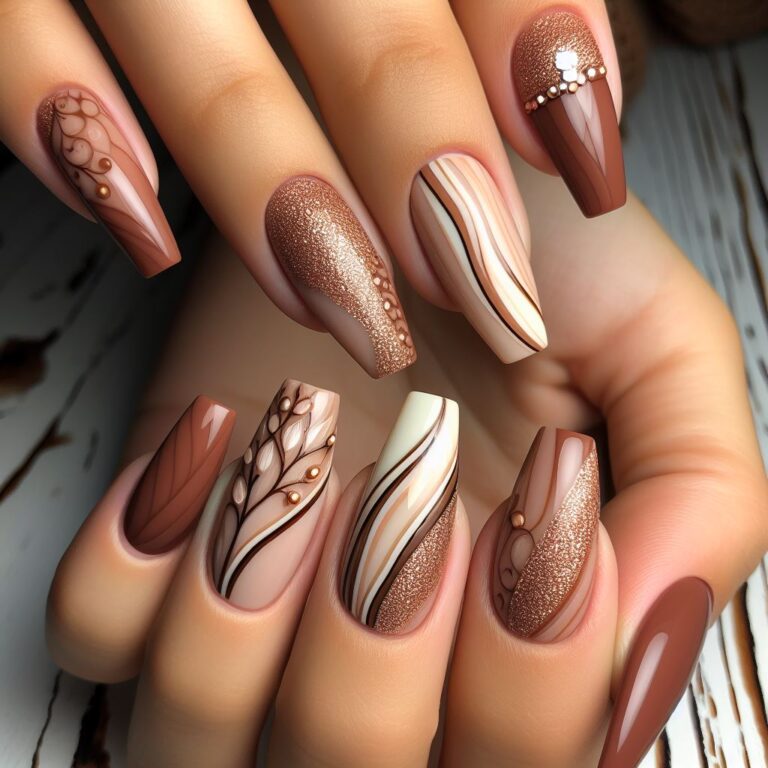 Chocolate Marble Magic: Nail Art Inspired by Swirling Cocoa”
