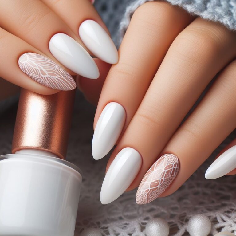 White Lace Whispers: Stylish Nail Art with Intricate Lace Texture