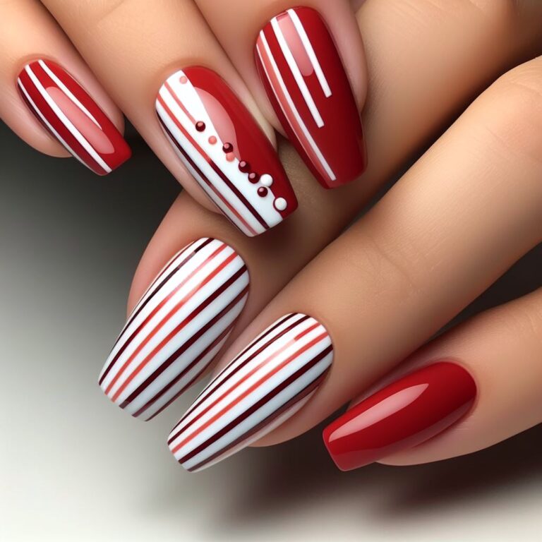 Straight Lines Chic: Red and White Nail Art Design