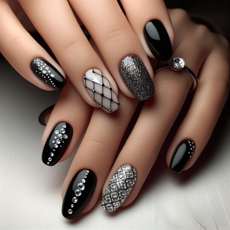 Black Nails with Crystals: Your Touch of Glamour