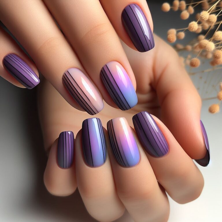 Sun-kissed Violet Ombre: Nail Art Reflecting the Sunset Glow