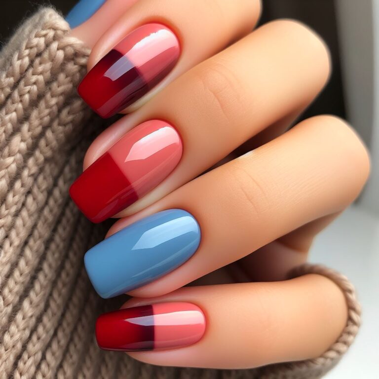 Intense Red Tips: Blue and Red Nail Design Inspiration