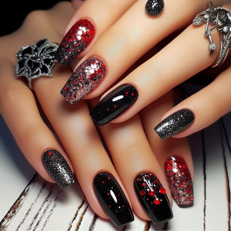 Red and Black Glitter Glam: Nail Art Sparkle Idea