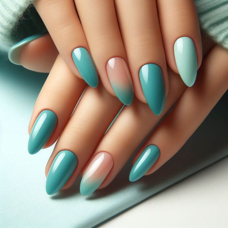 Turquoise Tranquility: Gradient Nail Design for Serene Style