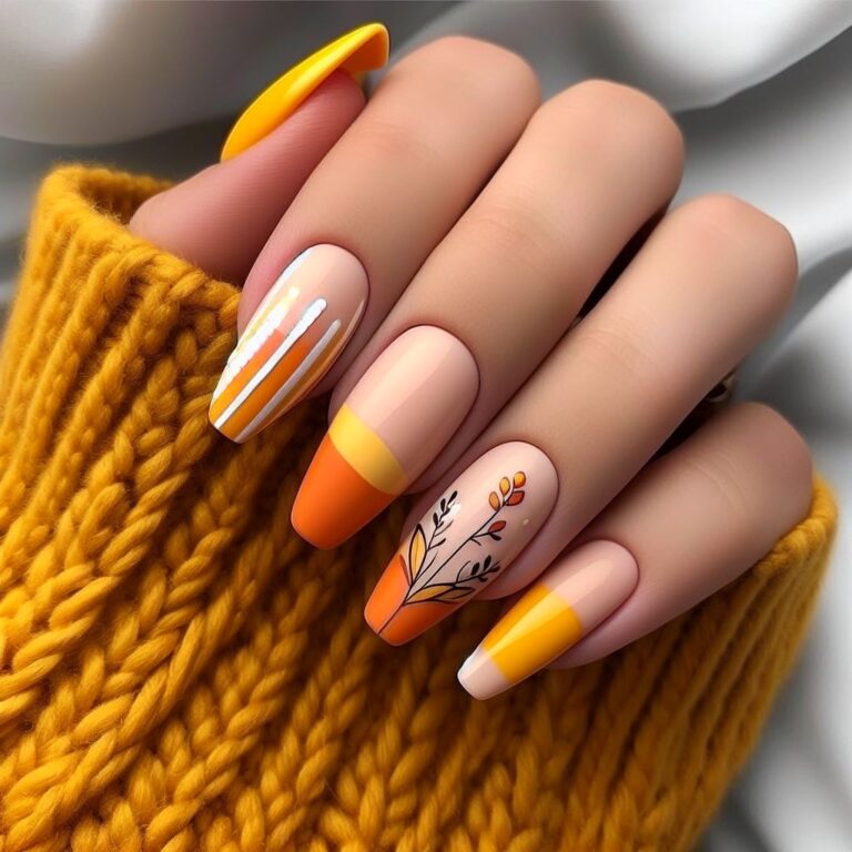 Sun-Kissed Splendor: Orange and Yellow Nail Design Variety