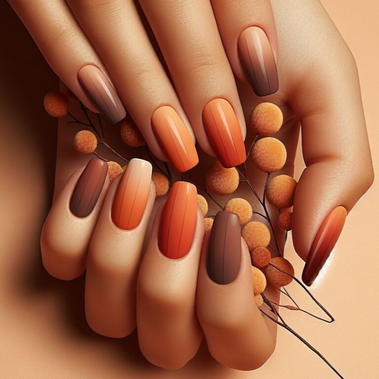 Autumn Ombré: Brown and Orange Gradient Nail Look