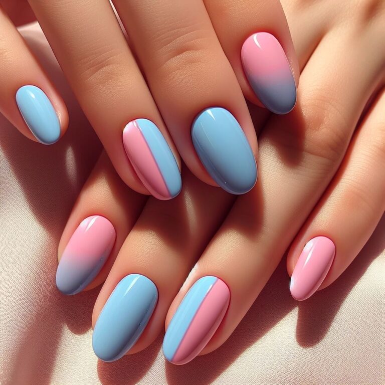 Minimalist Bliss: Chic Blue and Pink Nail Design