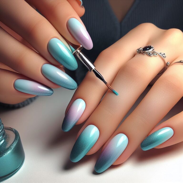 Oceanic Ombre: Purple and Turquoise Gradient Nail Art