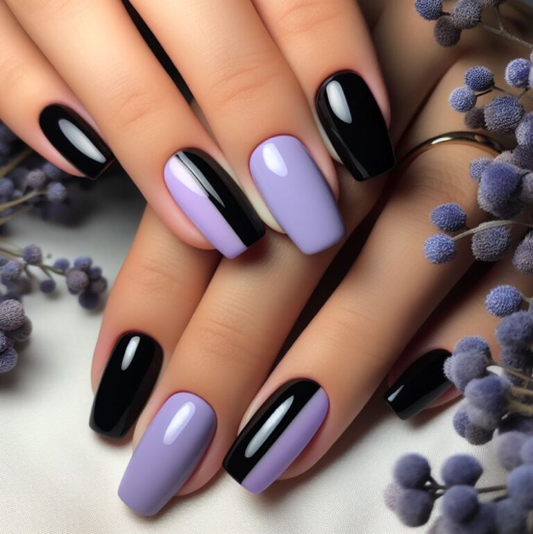 Polished Perfection: Simple and Elegant Purple and Black Nail Style