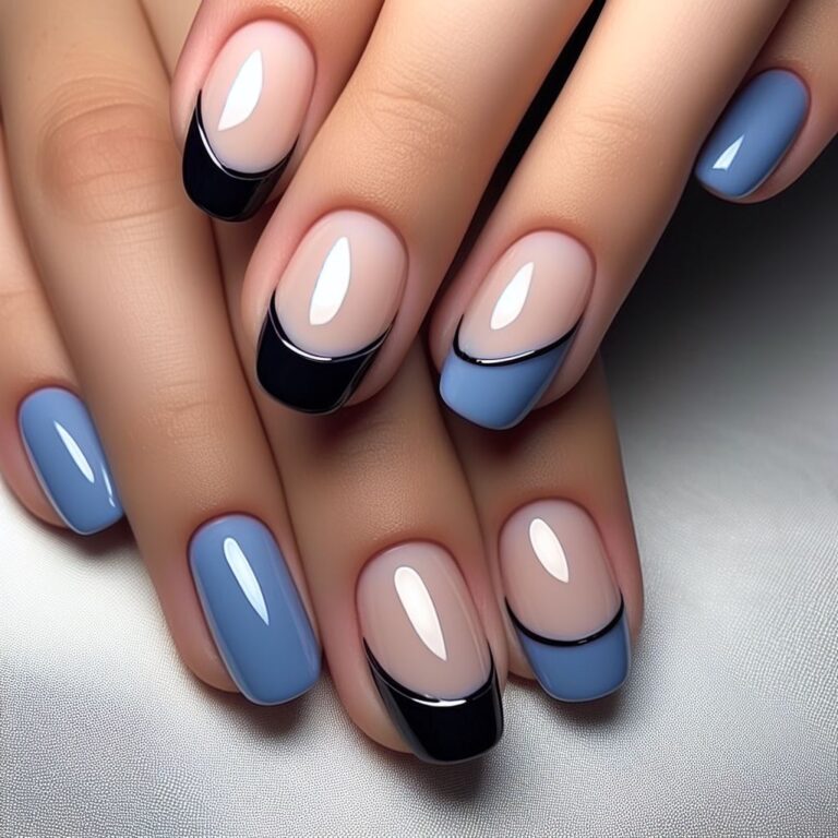 Twilight Touch: Blue and Black Nail Tips for Chic Style