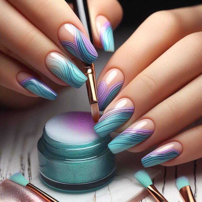 Waves of Wonder: Purple and Turquoise Nail Art Inspiration