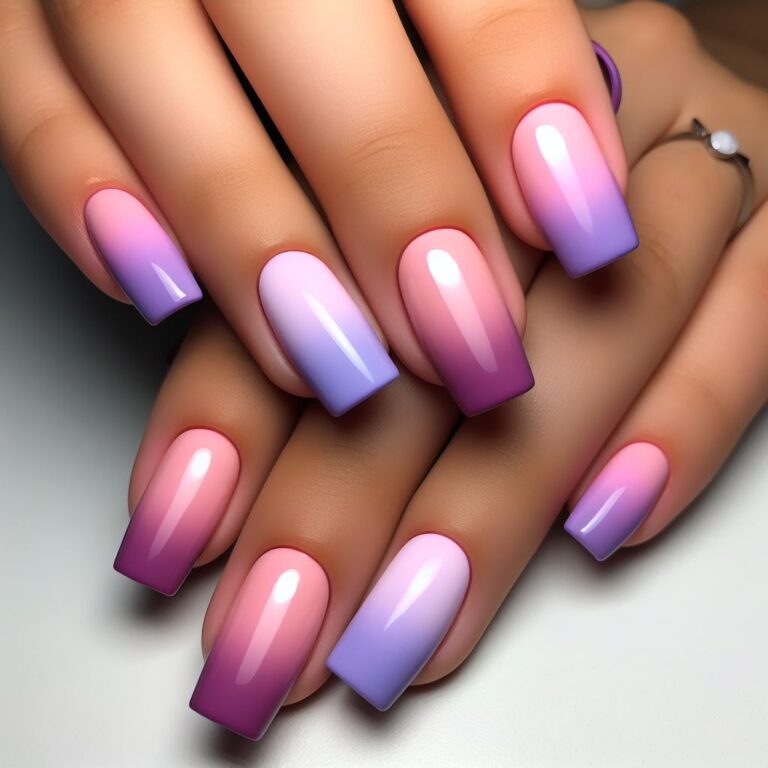 Blended Beauty: Purple and Pink Nail Design with Gradient Effect